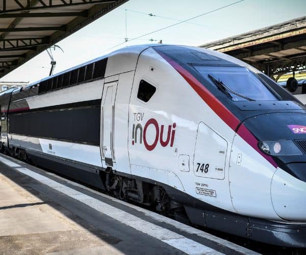 TGV Train in station. Ready to leave Charles De Gaulle Airport to Disneyland Paris