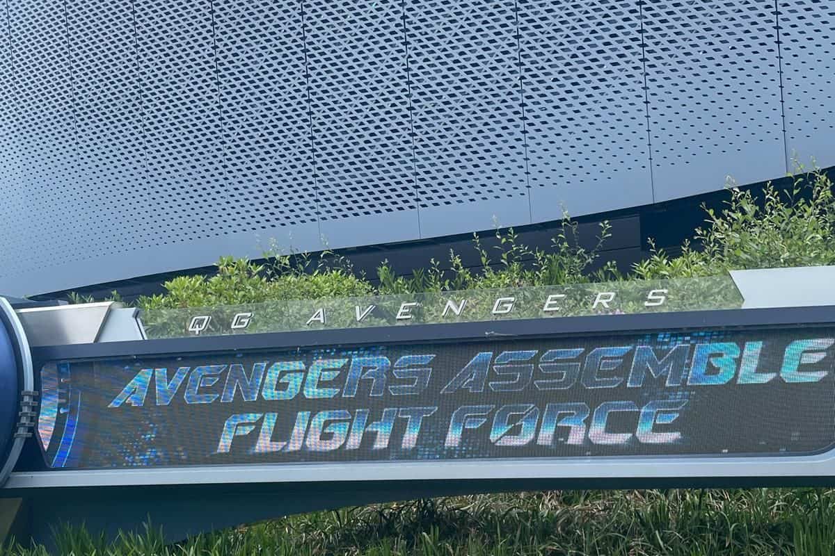 Sign for the Avengers Flightforce Ride - the fastest roller coaster at Disneyland Paris