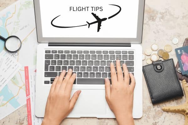 Person on a laptop searching for flight tips for the closest airport to Disneyland Paris