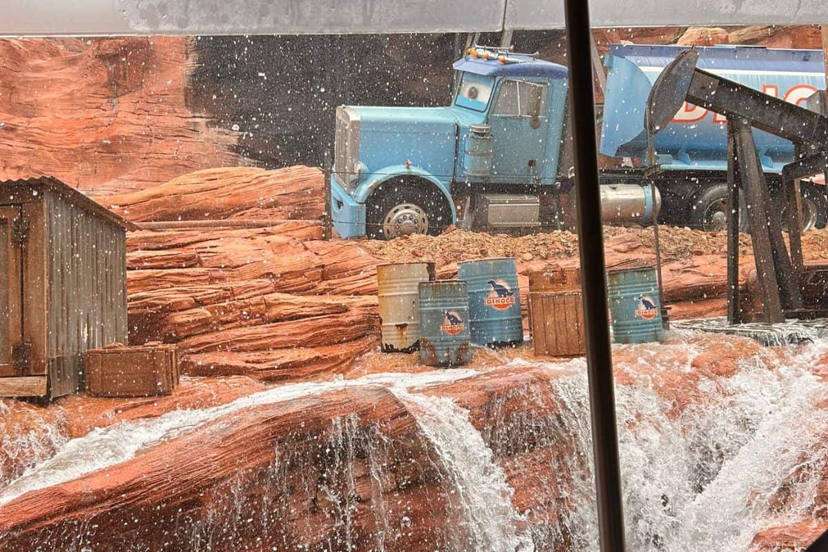 During the Cars Ride at Walt Disney Studios Park. One of the Rides that feature water at Disneyland Paris