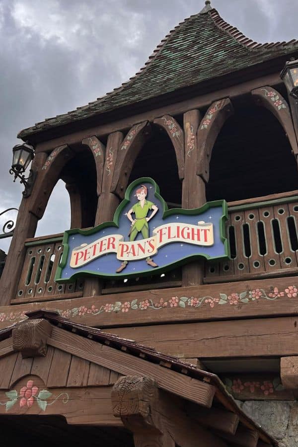 Sign for Peter Pan Ride - one of the best rides at Disneyland Paris