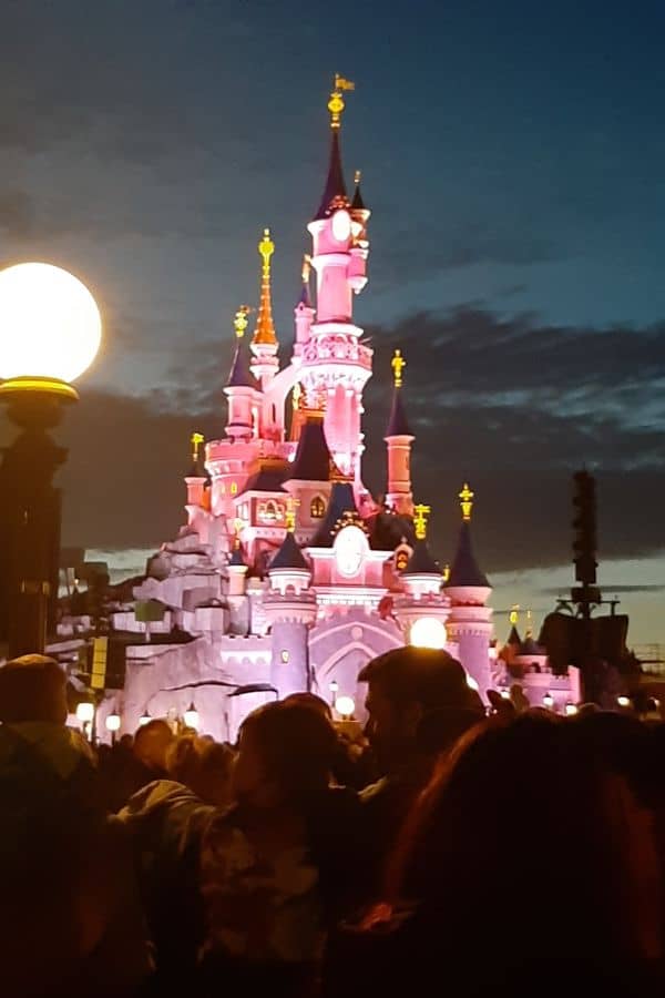 Disneyland Paris Castle all lit up ready for the nightly show.