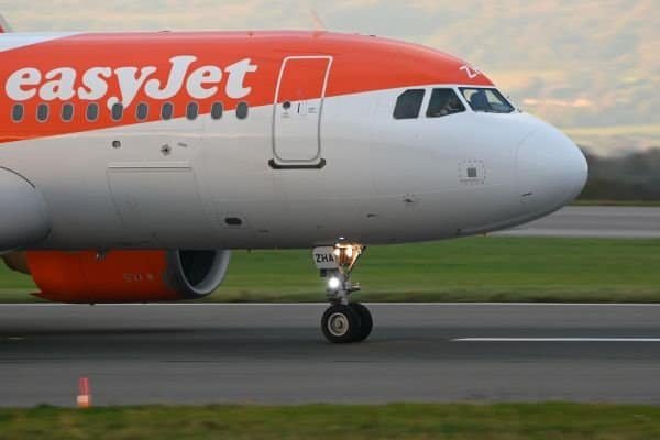 Front of an Easyjet Plane on the ground. Best way to book a Disneyland Package is with Easyjet Holidays