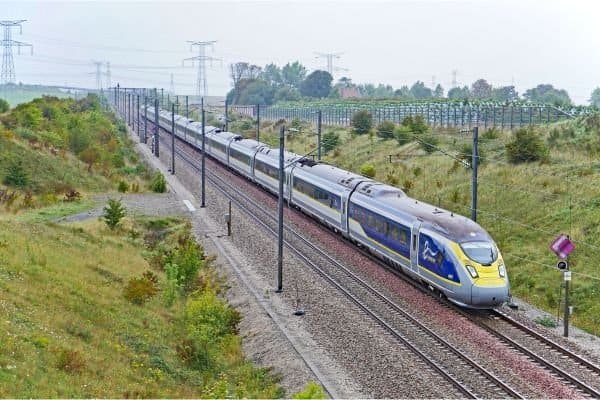 Eurostar train on it's journey through the countyside