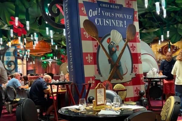Giant We can cook cookbook inside Bistrot Chez Remy table service restaurant at Adventure World Park Disney