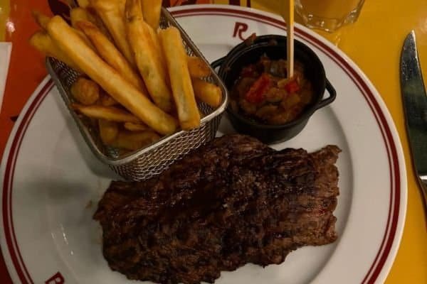 Steak and chips meal. One of the main courses from the Bistro Chez Remy menu
